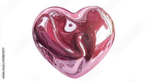 Glossy pink heart, isolated on white background, realistic vector illustration, shiny texture