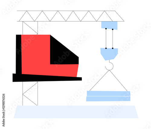 Tower Crane Lifting Construction Materials In Flat Vector Illustration Symbolizing Industrial Construction, Heavy Lifting, And Engineering, Isolated On White Background