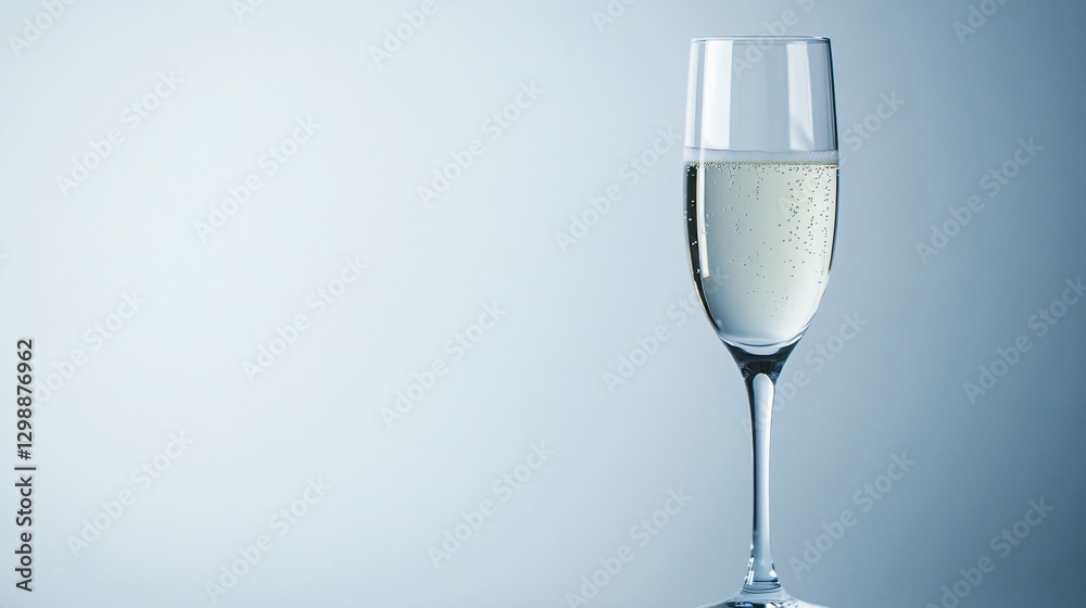Tall Champagne Flute with a Thin Rim and Elegant Stem, Filled with Sparkling Bubbly Liquid