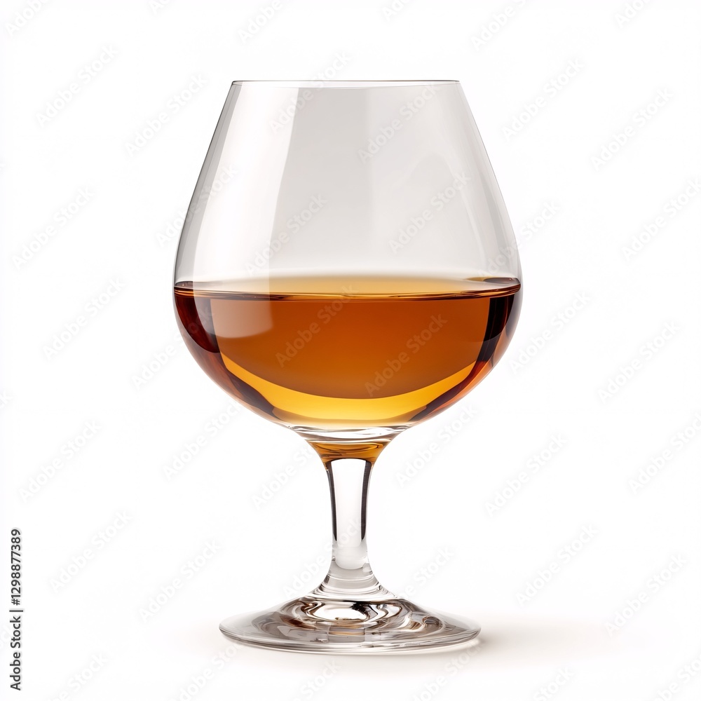 An elegant brandy snifter with a round bowl and a sturdy stem, partially filled with amber-colored liquor An elegant brandy snifter with a round bowl and a sturdy stem, partially filled with amber-colored liquor