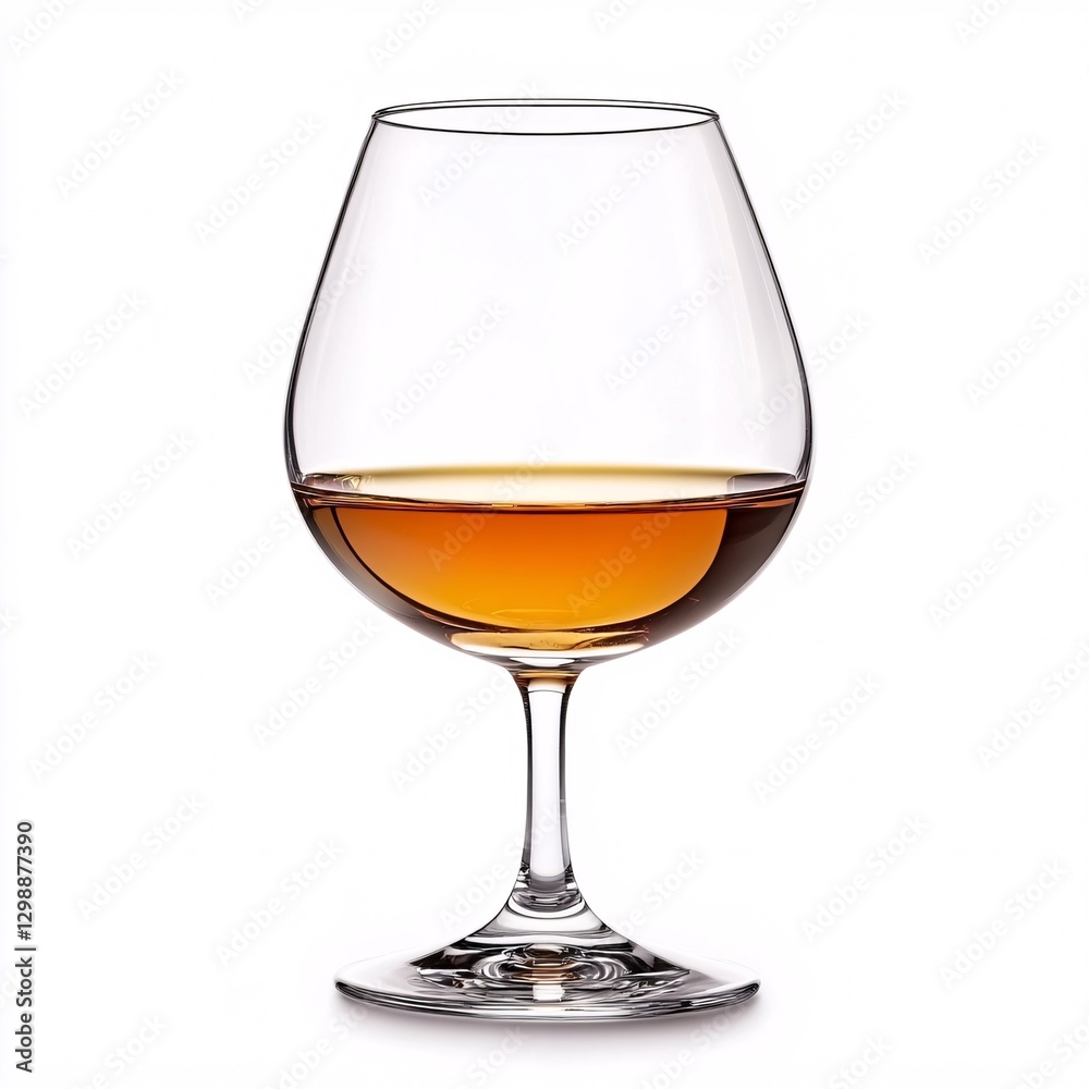 An elegant brandy snifter with a round bowl and a sturdy stem, partially filled with amber-colored liquor An elegant brandy snifter with a round bowl and a sturdy stem, partially filled with amber-colored liquor
