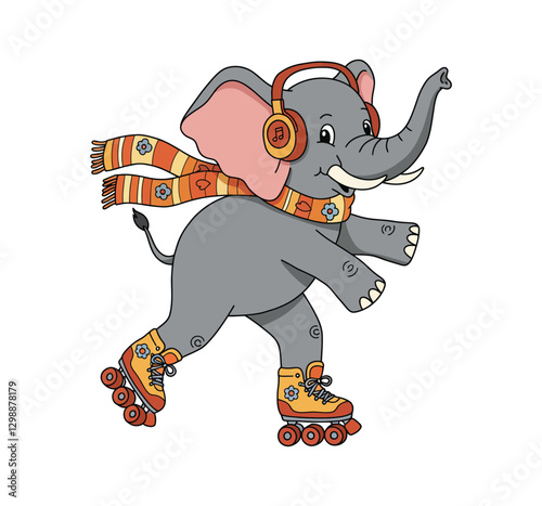 Cute elephant figure skating in a minimal style vector illustration