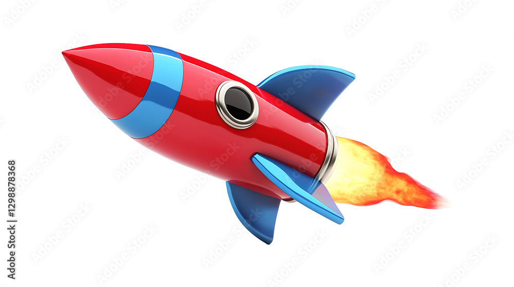 Red cartoon rocket vector flies isolated in space Red cartoon rocket vector flies isolated in space