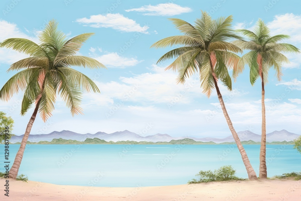 Obraz premium Painting of palm trees beach landscape outdoors.
