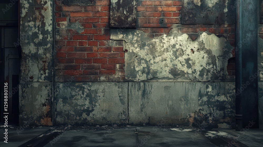 Naklejka premium Weathered Brick Wall Alleyway Urban Decay Scene