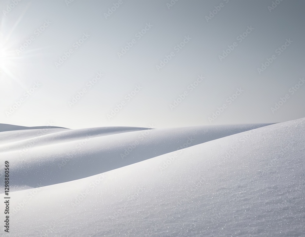 Obraz premium Pristine snow-covered landscape under a bright sun, creating a serene and tranquil atmosphere.