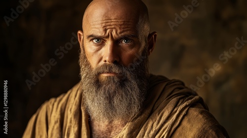 Portrait of the prophet Elisha with a calm expression. Biblical representation of Elisha, successor of Elijah, who performed many miracles.
