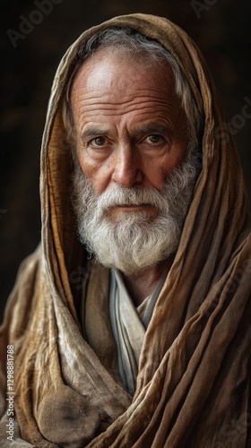 Portrait of the elderly prophet Samuel in priestly robes. Biblical representation of Samuel, the last judge of Israel.