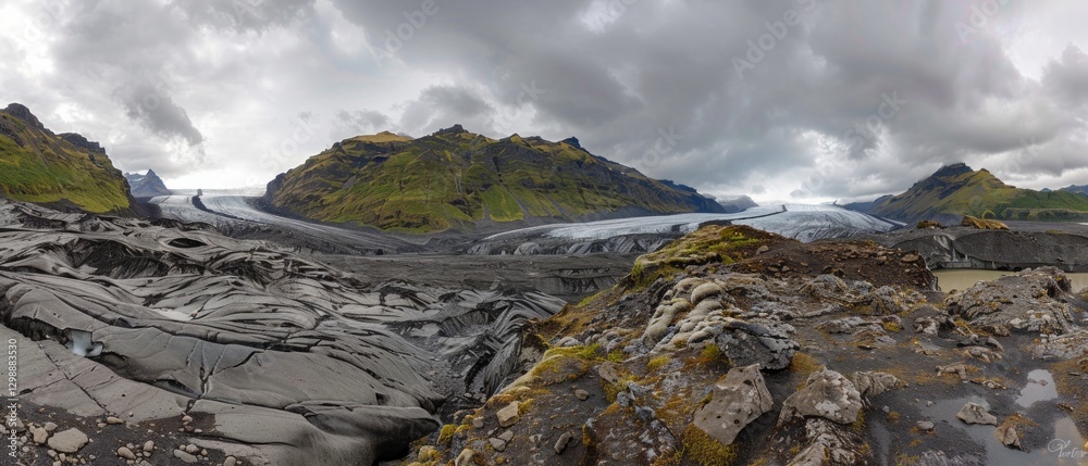 Obraz premium Landscape with glacier and mountains, great for travel guides and adventure blogs.
