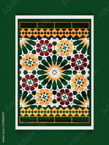 Islamic Tile Design With Geometric Patterns in vibrant colors Tones, evoking a sense of traditional artistry and cultural heritage.