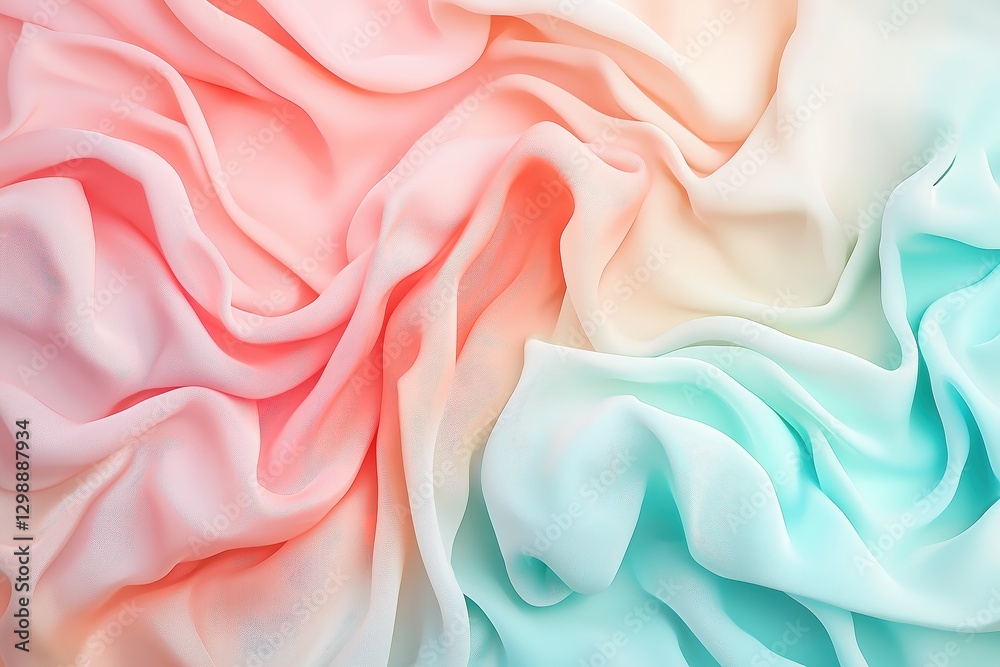 Obraz premium Soft, Flowing Pastel Fabric Background with Pink, Peach, and Blue Hues
