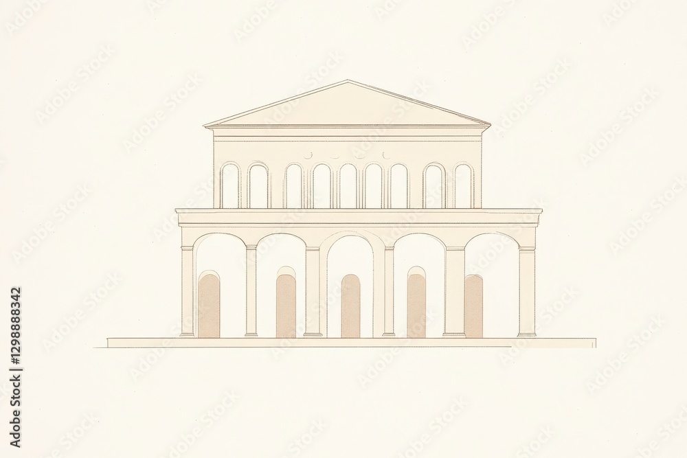 Fototapeta premium Beige Classical Building Line Drawing Illustration