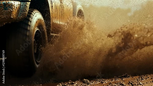 Extreme Off-Roading Adventure, Truck Splashing Through Muddy Terrain