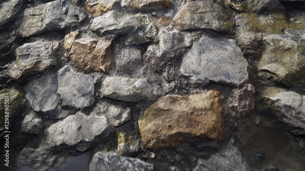 A textured stone wall surface showing various rock formations A textured stone wall surface showing various rock formations