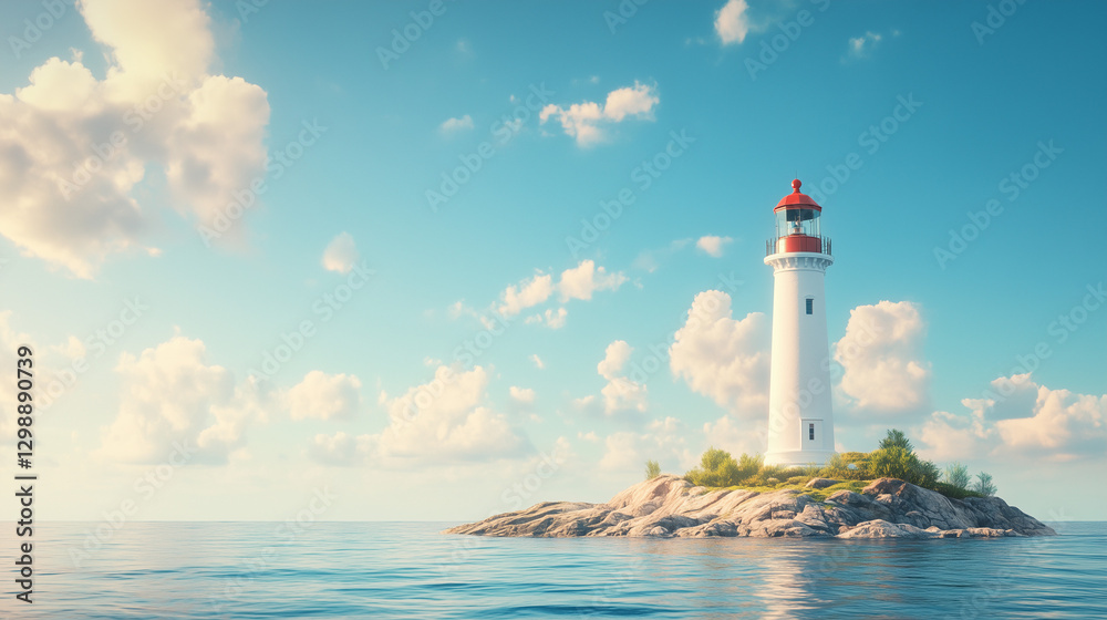 Tranquil Lighthouse on a Serene Island Coastal Landscape Tranquil Lighthouse on a Serene Island Coastal Landscape