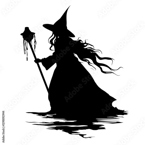 Captivating witch vector artwork radiating enchanting mystery and dark allure, ideal for Halloween marketing, fantasy book covers, and creative design projects that evoke magical intrigue