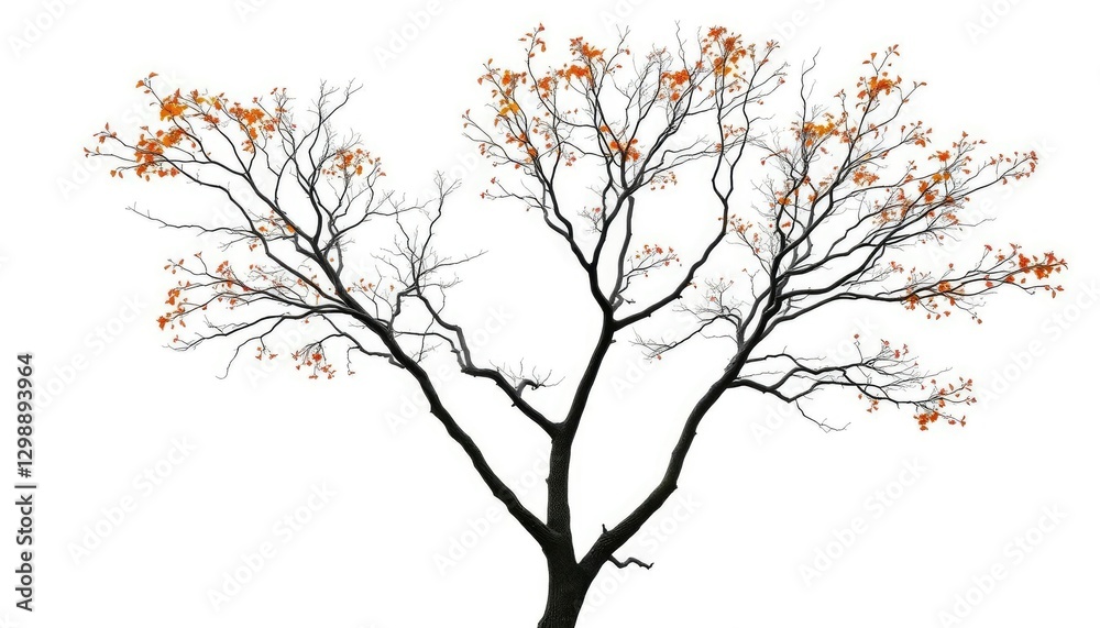 Lone deciduous tree, branches reaching skyward against pure white, ecology, life Lone deciduous tree, branches reaching skyward against pure white, ecology, life