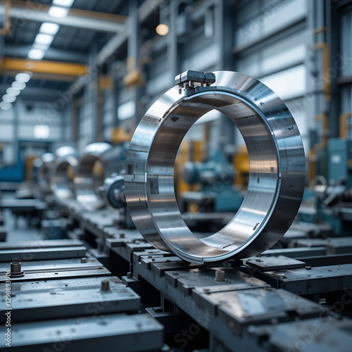 Metal products being bent on a bending machine, symbolizing precision and industrial transformation. A factory setting with a blurred modern background representing innovation and progress in manufact