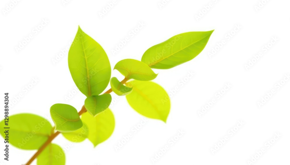 Fototapeta premium Single vibrant green plant, isolated on pure white background, graphic, leaves