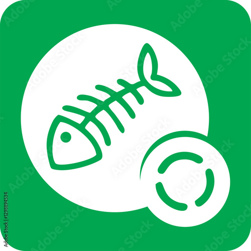 green square icon, fishbone symbol, organic waste symbol