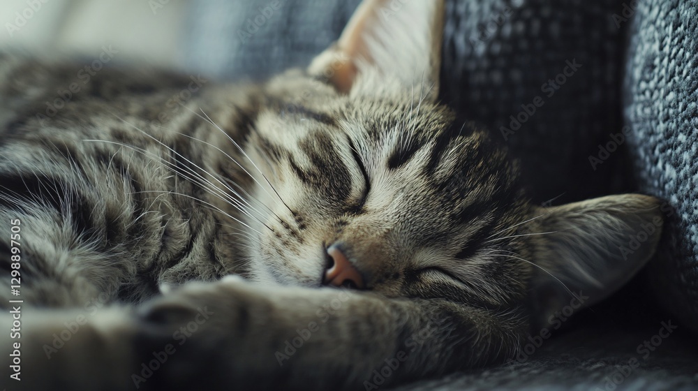 Adorable Kitten Sleeping Peacefully after Playtime - Cute Domestic Cat Resting - Stock Photo Adorable Kitten Sleeping Peacefully after Playtime - Cute Domestic Cat Resting - Stock Photo
