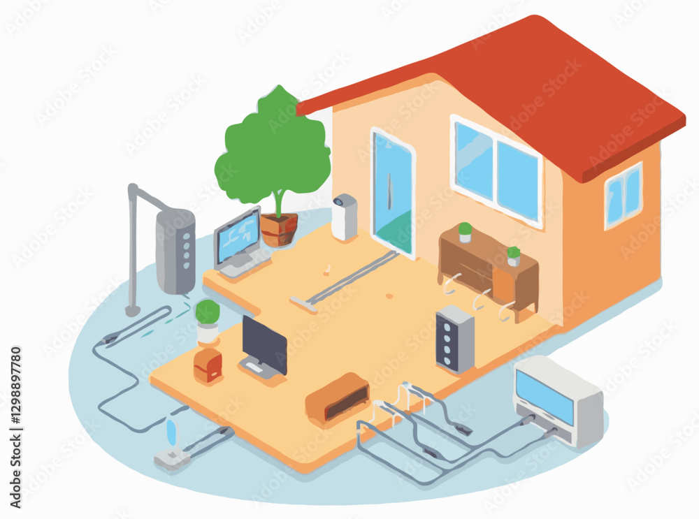 Obraz premium Connected Home Automation Network Illustration