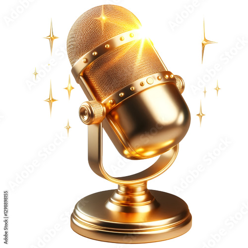 Shine golden mic isolated on white background