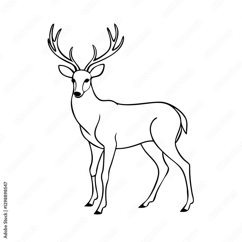 Fototapeta premium Elegant deer icon in minimalist line art style, symbolizing wildlife and nature.