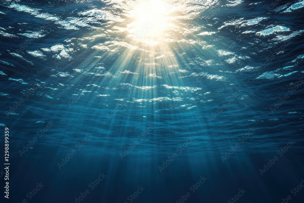 Fototapeta premium Sunlit water surface with rays penetrating through ocean depths showcasing a serene underwater world