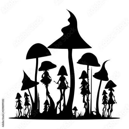 Mesmerizing Witch Mushroom vector illustration blending whimsical charm with eerie enchantment, ideal for fantasy book covers, event posters, branding projects, and creative designs designed to spark 