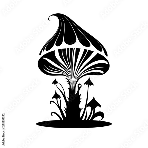 Mesmerizing Witch Mushroom vector illustration blending whimsical charm with eerie enchantment, ideal for fantasy book covers, event posters, branding projects, and creative designs designed to spark 