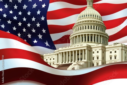 Wallpaper Mural Graphic layout featuring the United States Capitol surrounded by a waving American flag Torontodigital.ca