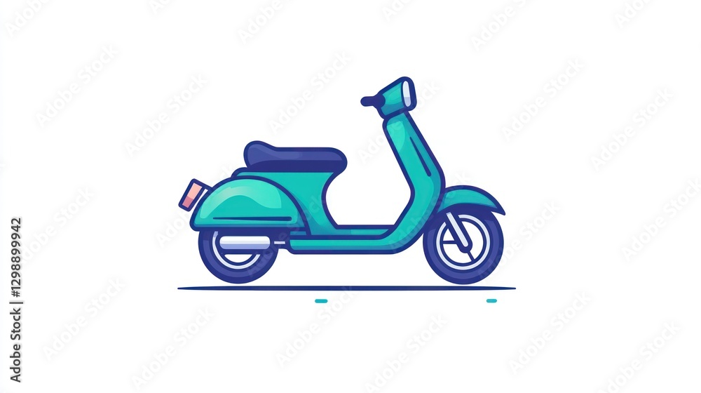 Fototapeta premium Teal scooter illustration, side view, white background, transportation