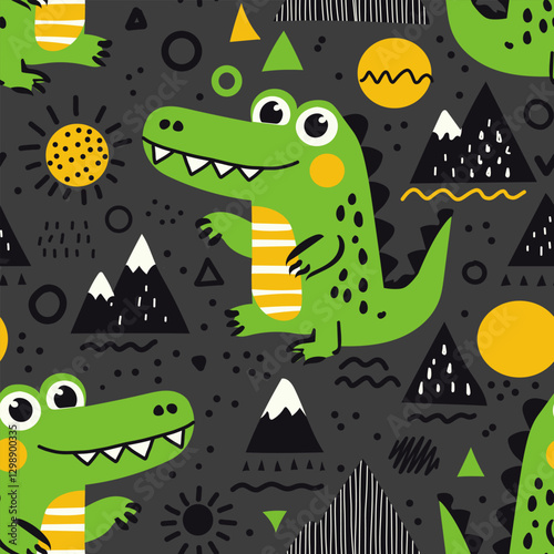 Seamless pattern with cartoon crocodiles. colorful vector for kids.Animals. hand drawing, flat style. baby design for fabric, print, textile, wrapper