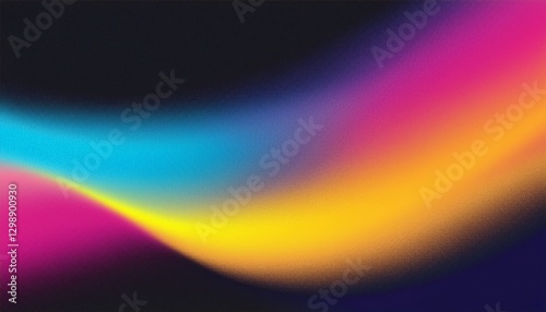 Grainy gradient background blue pink yellow abstract glowing color wave black dark backdrop noise texture banner poster header design