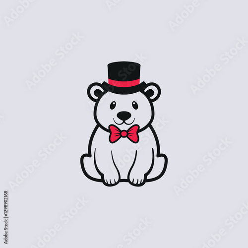 Elegant Bear Logo with Hat and Bow Tie