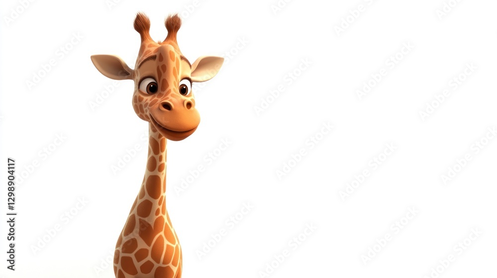 Naklejka premium Cartoon giraffe looking up on white background
