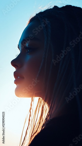 Woman braided hair blue-toned gradient