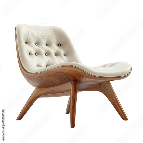 Stylish Mid-Century Modern Armchair With Wood and Leather Design for Contempo...