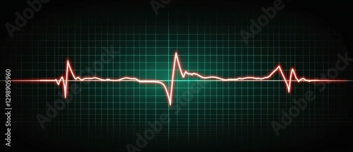 Medical diagnostic and heart health check. Heartbeat waveform on a medical monitor with a dark background.
