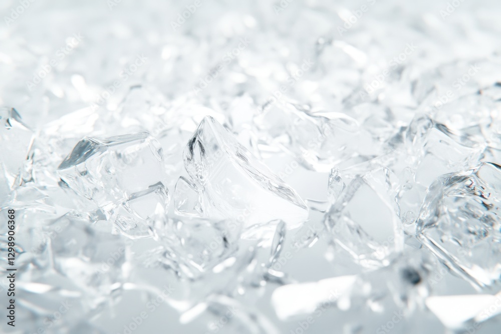 Shards of transparent material catch the light, creating a glistening, textured surface Shards of transparent material catch the light, creating a glistening, textured surface