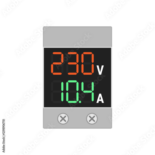 Dual LED display digital voltage and current meter. Vector illustration isolated on a white background