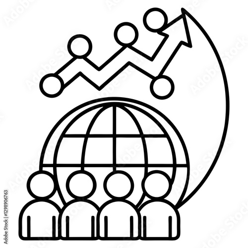 black and white Population growth icon in white background