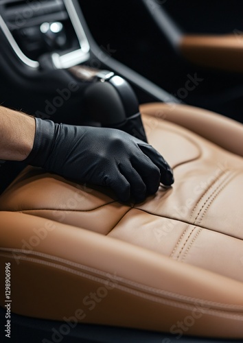 Professional Car Detailing Studio Worker Cleaning Leather Seats in Car
