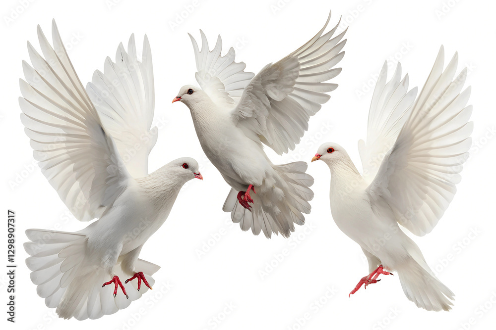 Fototapeta premium Three White Doves in Flight