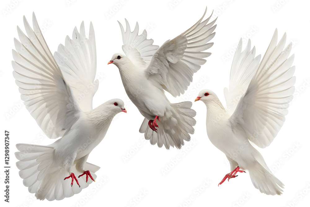 Fototapeta premium Three White Doves in Flight