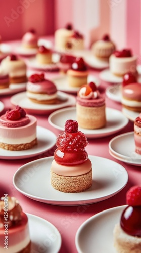 Wallpaper Mural Elegant Assorted Mini Cakes with Berries on a Pink Display Table Torontodigital.ca