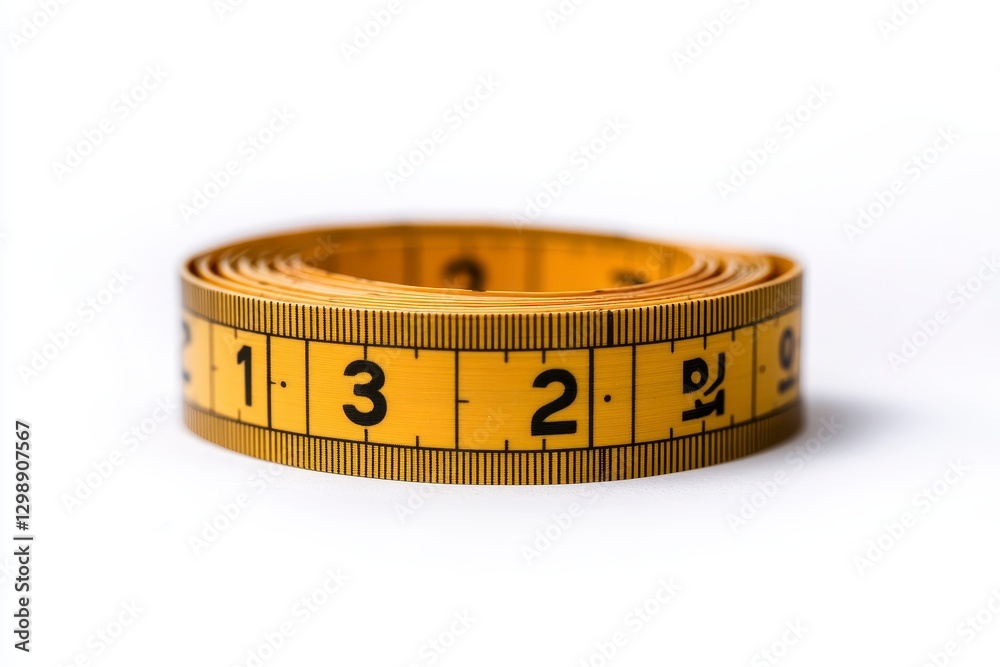 Coiled Yellow Fabric Measuring Tape on White Background Coiled Yellow Fabric Measuring Tape on White Background