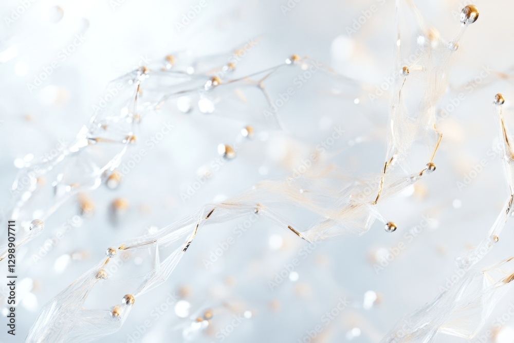 Delicate seed fibers adorned with tiny water droplets against a soft, diffused background Delicate seed fibers adorned with tiny water droplets against a soft, diffused background