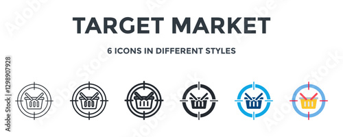 Target Market Icon In Different Style Vector Illustration. Designed In Thin Line, Regular Line, Bold Line, Glyph, Color Fill, And Flat Style Can Be Used For Web